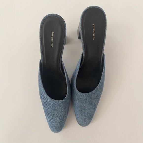 Balenciaga Denim Mules – Block Heel / Rounded Toe / Rare Style - Picture 4 of 7